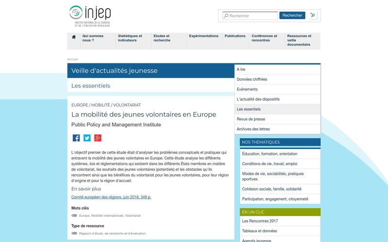 Injep : La mobilité des jeunes volontaires en Europe